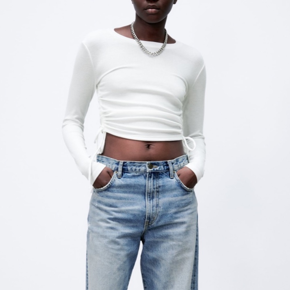 Sold  ZARA RIBBED GATHER DETAIL TOP - Picture 7 of 12